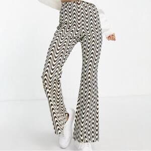 New Top Shop Pants Bengaline Flare Wavy Print Stretchy High Rise Women's 10